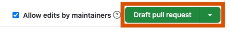Screenshot showing the main button of the form is now “Draft pull request”.